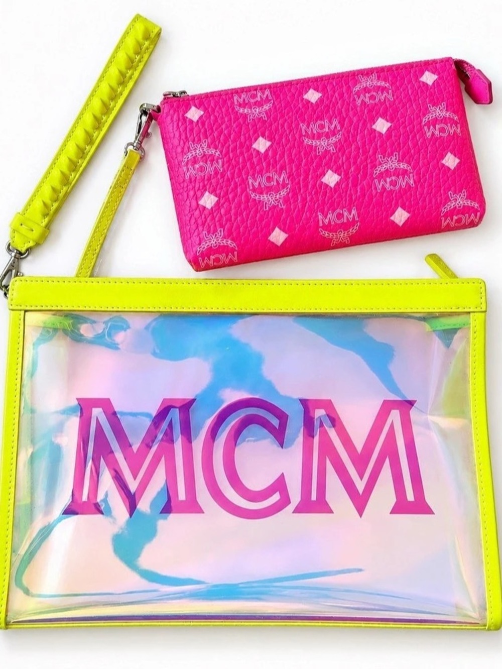 MCM Neon Pink & Yellow Clutch Bag